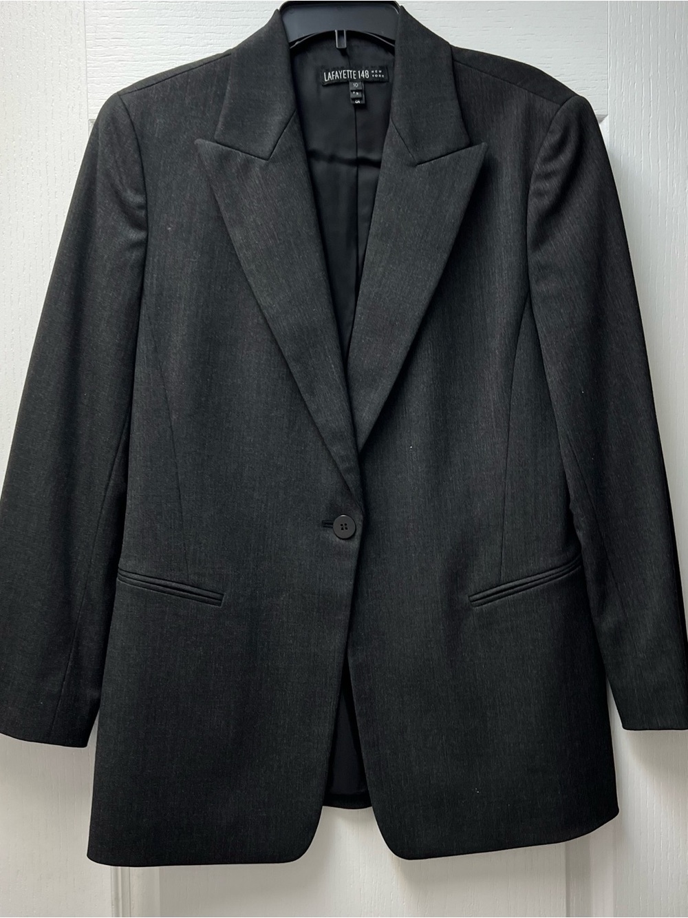 Lafayette 148 New York Wool Blend Black Slight Heather Blazer Sz 10